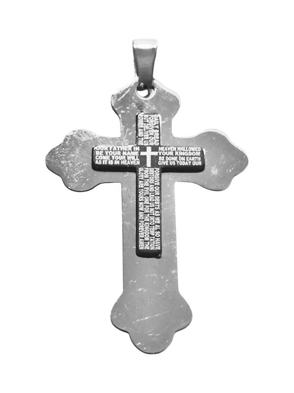 Stainless Steel Pendant, Cross 50mm, w blue cross, excl bail