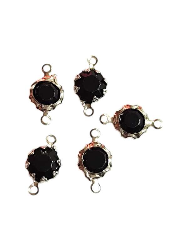 5 Pcs Rhinestone link connector in stainless steel, Black, 6.5x11.82mm