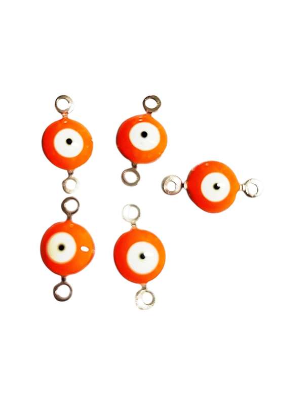 5 Pcs Evil Eye link connector in stainless steel, Orange, 6.8x12.7mm