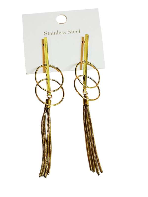 1 Pair Gold earrings, Stainless Steel, 102mm