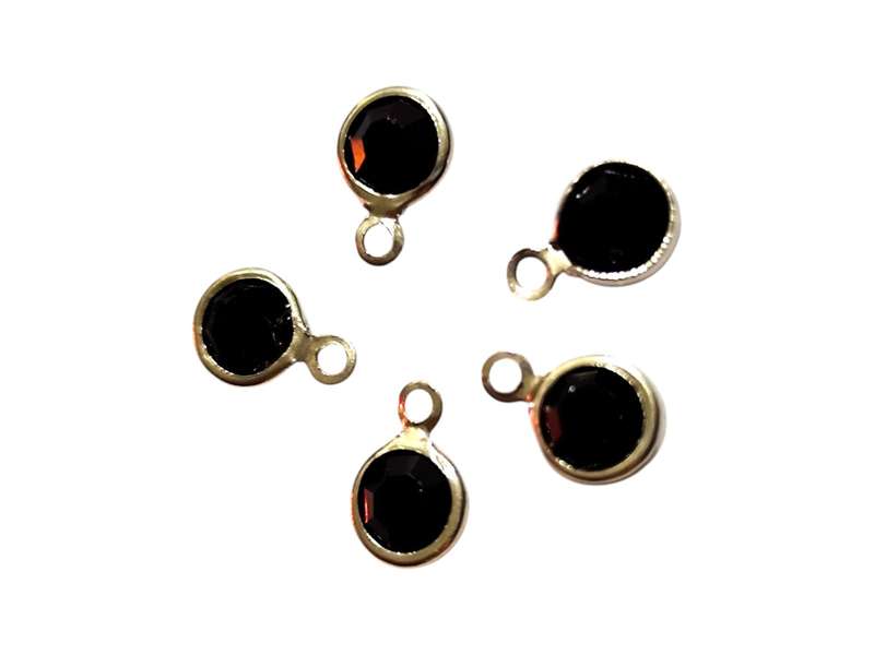 5 pcs Black  Rhinestone in Stainless Steel Charm, 11mm