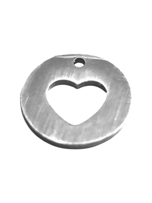 Stainless Steel Charm, Heart in Circle, 14mm