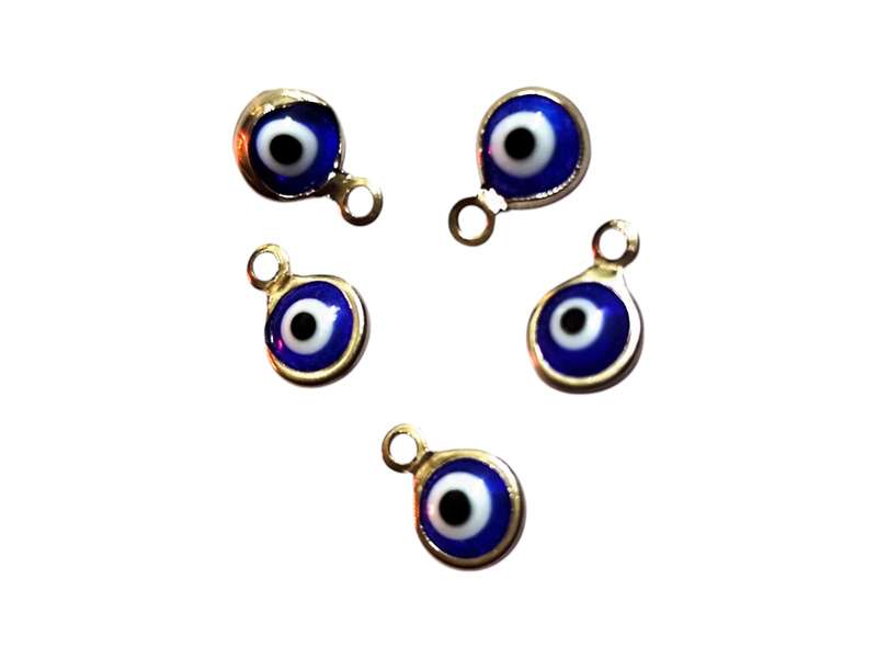 5 pcs Blue Evil Eye in Stainless Steel Charm, 10mm