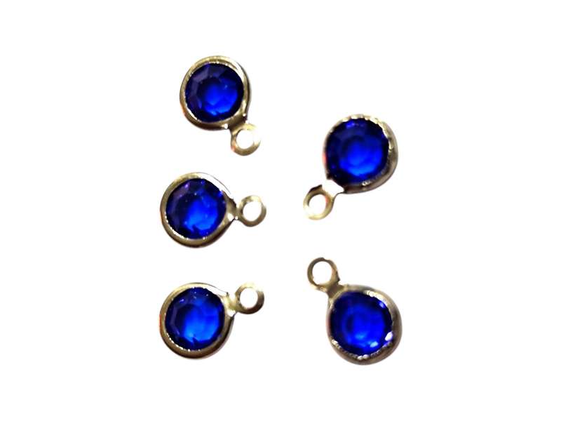 5 pcs Prussian Blue  Rhinestone in Stainless Steel Charm, 11mm