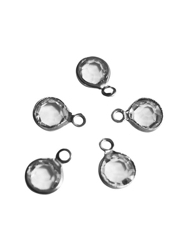 5 pcs Clear Rhinestone in Stainless Steel Charm, 11mm