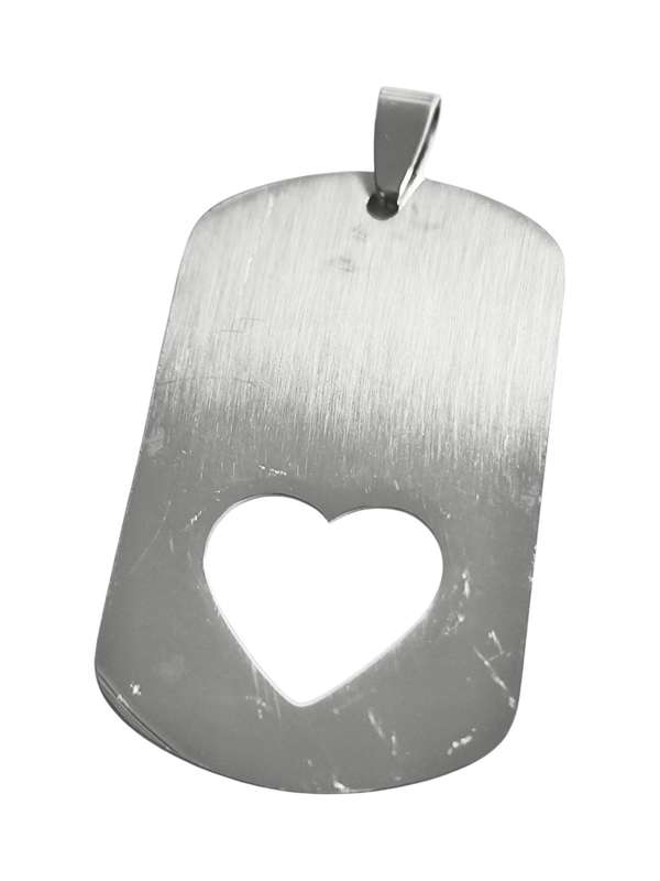 Pendant in stainless steel with bail, Tag with Heart, 46mm excluding bail