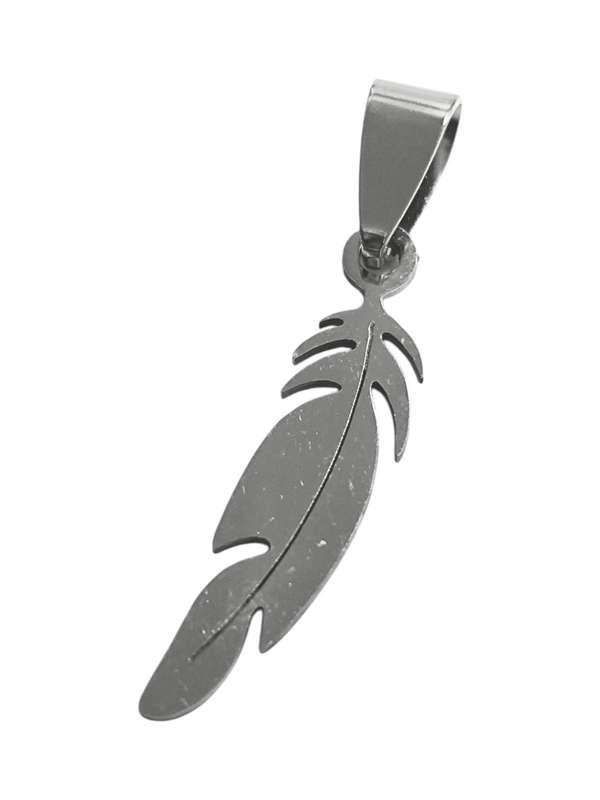 Pendant in stainless steel with bail, Feather