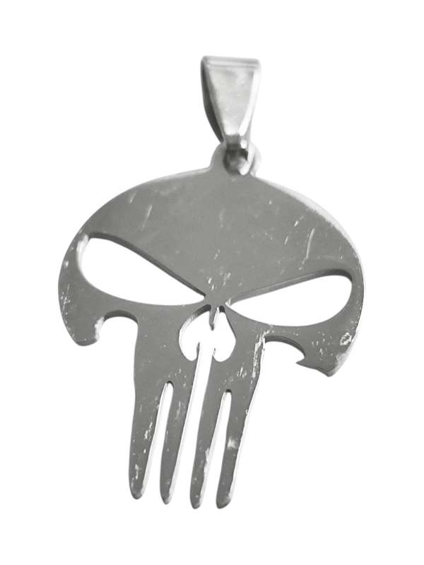 Pendant in stainless steel with bail, The Punisher Symbol, 30 mm Excl bail