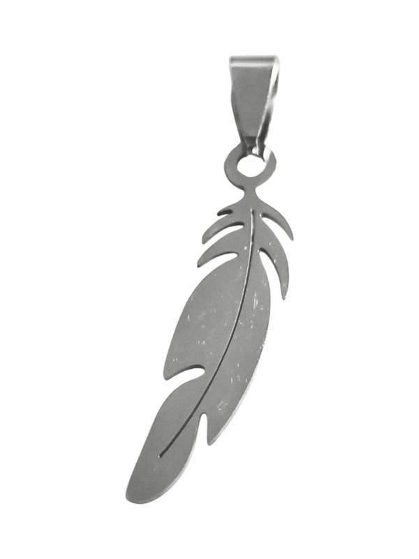 Pendant in stainless steel with bail, Feather