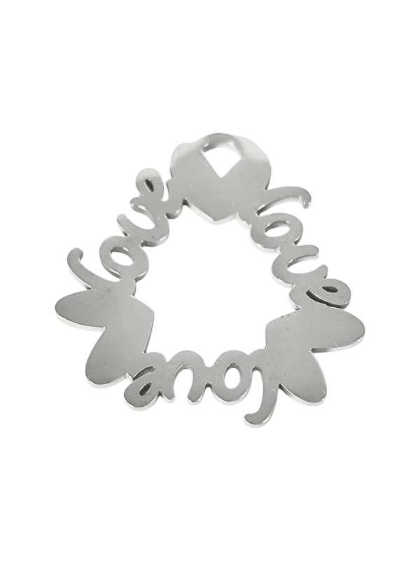 Pendant in stainless steel with bail, 3 Heart with 3 Love, 26mm