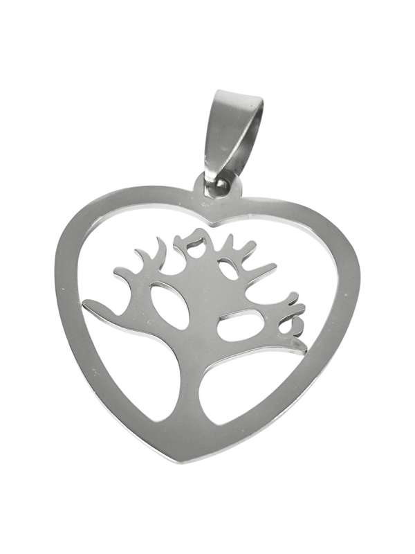 Pendant in stainless steel with bail, Tree of life in heart, 30mm excl bail