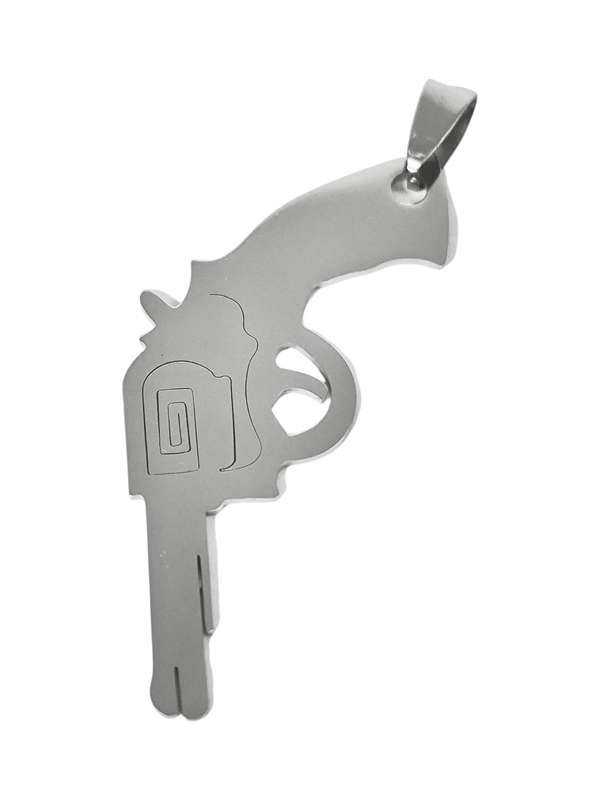 Pendant in stainless steel with bail, Revolver, 54mm excl bail