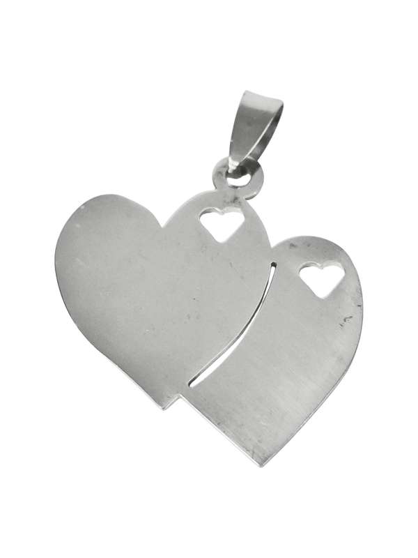 Pendant in stainless steel with bail, Large double heart, 35mm excl bail