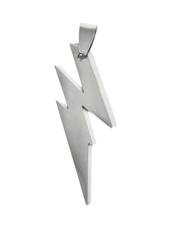Pendant in stainless steel with bail, Lightning strike, 43mm excluding bail