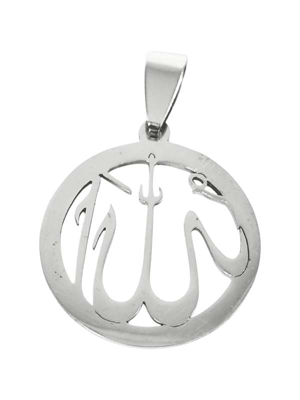 Pendant in stainless steel with bail, Budhism, 22mm round