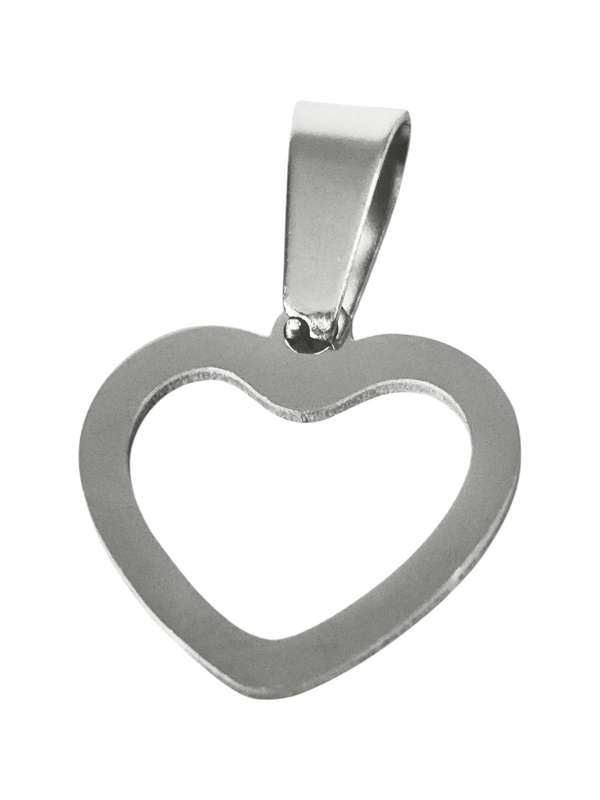 Pendant in stainless steel with bail, Heart, 15mm side to side