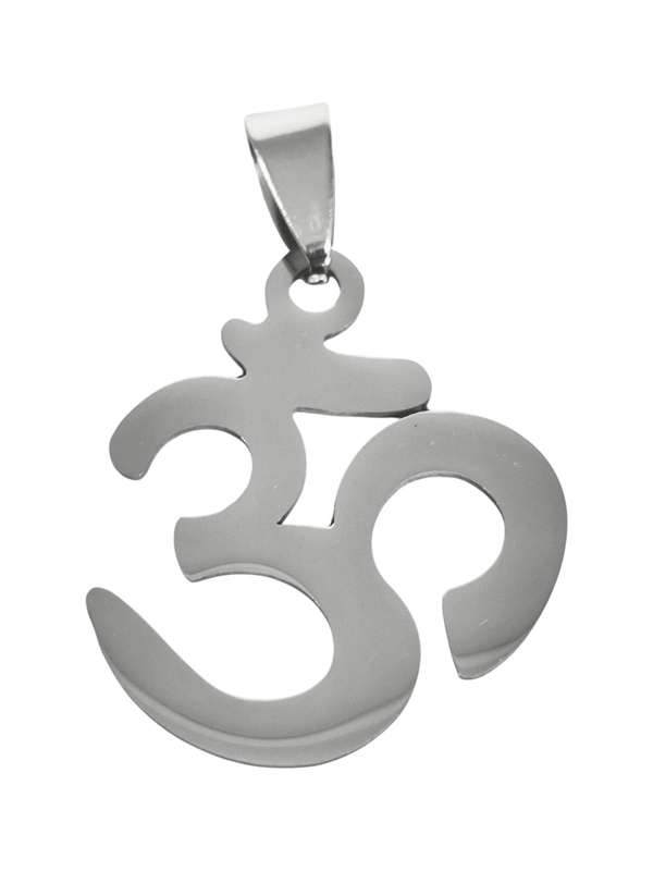 Pendant in stainless steel with bail, Om, 25mm excl bail