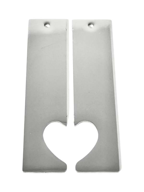 Couples pair of pendants 50mm, Square bars with heart