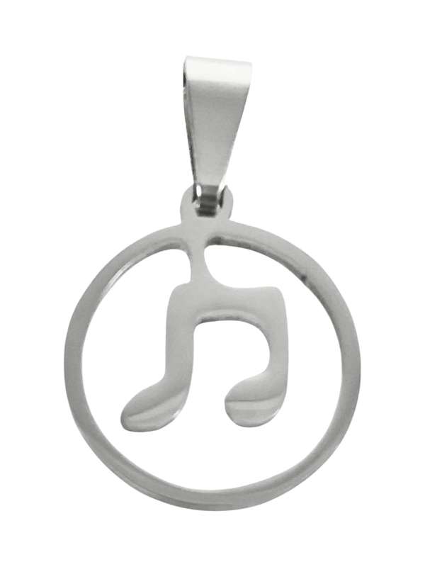Pendant in stainless steel musical note in circle, 15mm excluding bail
