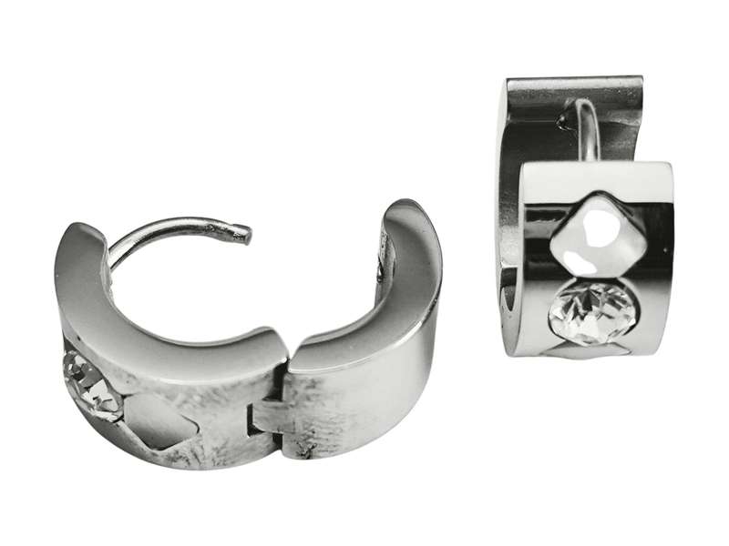Silver Stainless Steel Earrings Huggies, 14x7mm