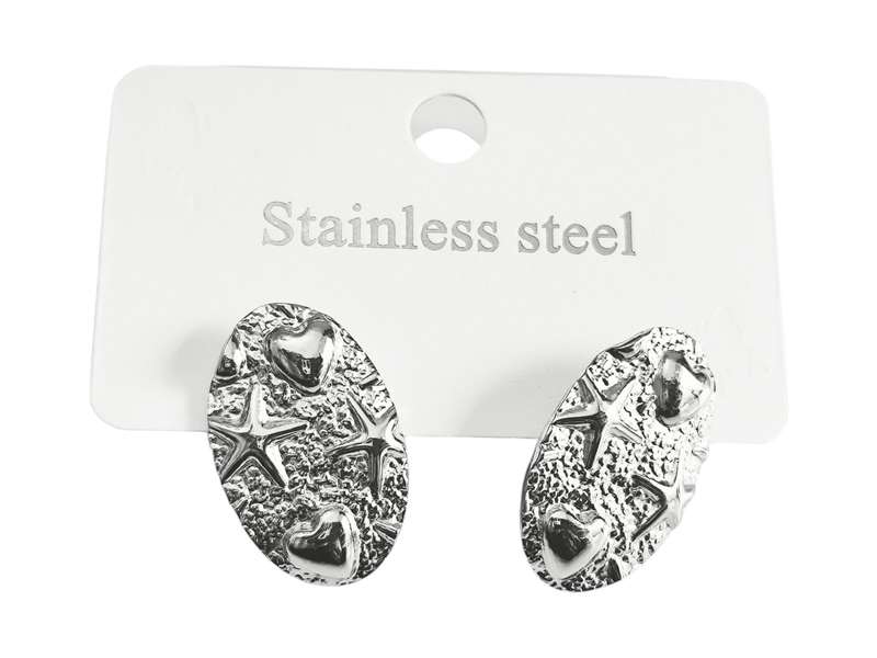Stainless Steel Heart and Star Studd Earring, 21x13mm