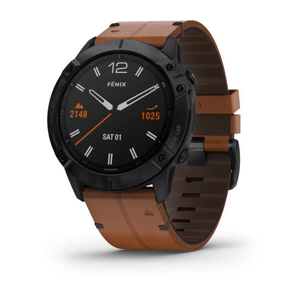 Garmin fenix 6X Sapphire Edition - Black DLC with Chestnut Leather Band