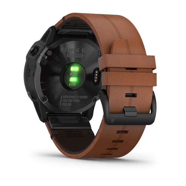 Garmin fenix 6X Sapphire Edition - Black DLC with Chestnut Leather Band
