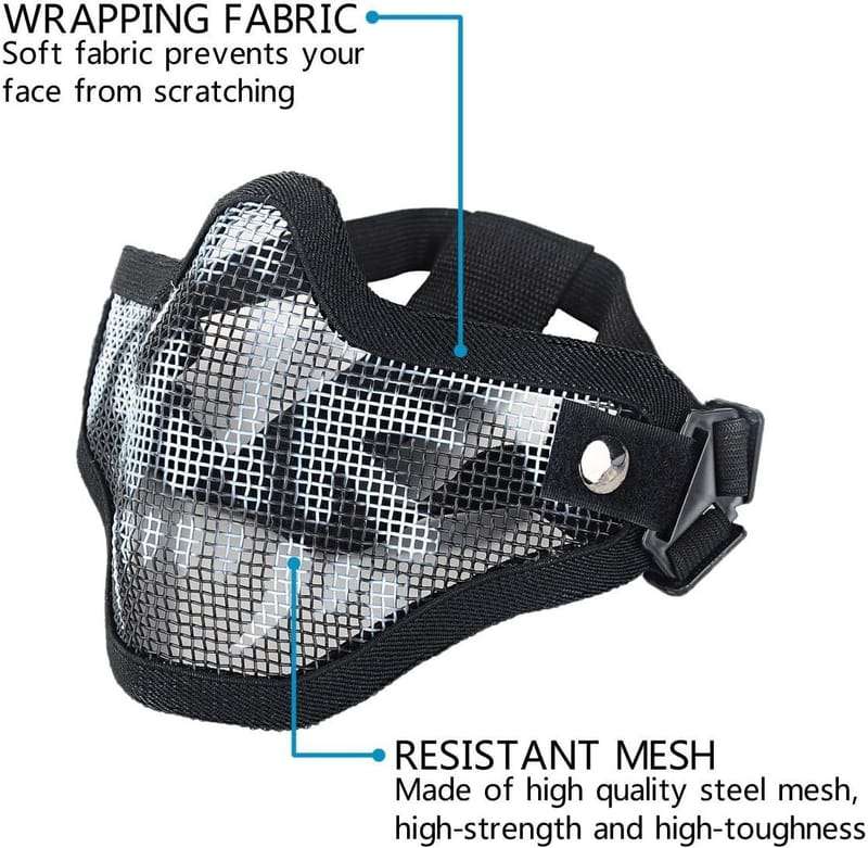 Tactical Airsoft Mask Half Face Adjustable Mesh Mask for Airsoft/CS Game Black