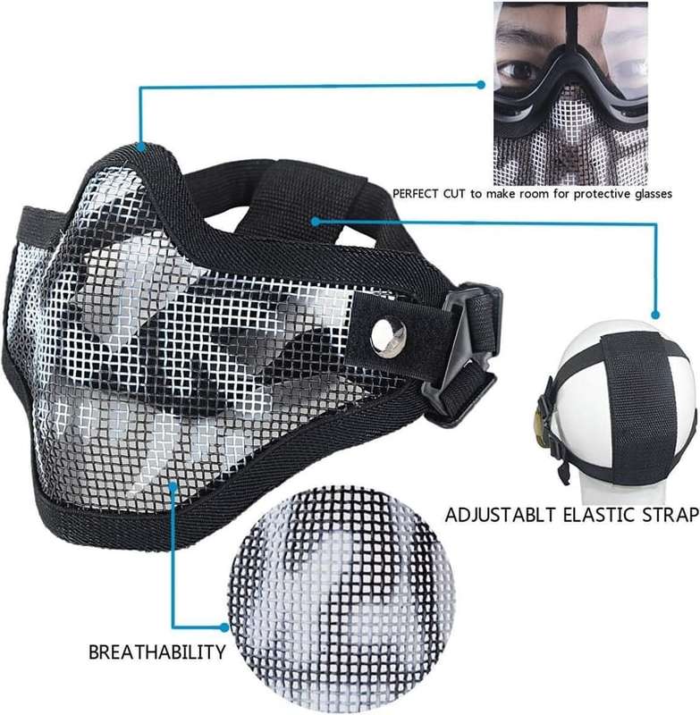 Tactical Airsoft Mask Half Face Adjustable Mesh Mask for Airsoft/CS Game Black