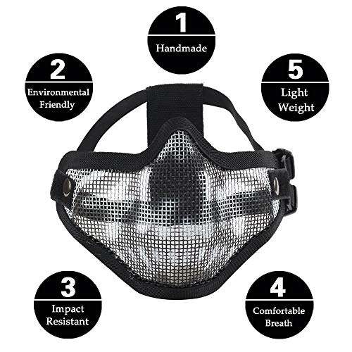 Tactical Airsoft Mask Half Face Adjustable Mesh Mask for Airsoft/CS Game Black