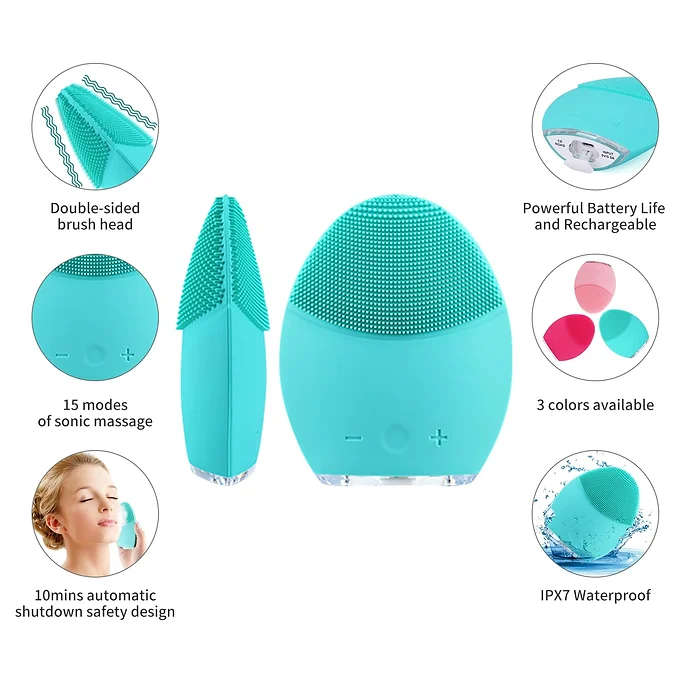 Silicone Electric Facial Cleansing Brush Face Massager - PINK