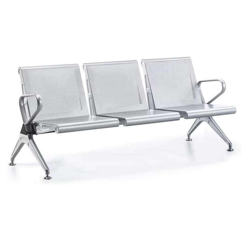 3 Seater Heavy Duty Waiting Area Reception Chairs - Shiny Silver