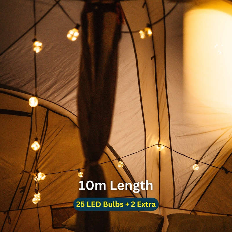 10m Solar 25 Wire LED Classic Retro Bulb String Lights