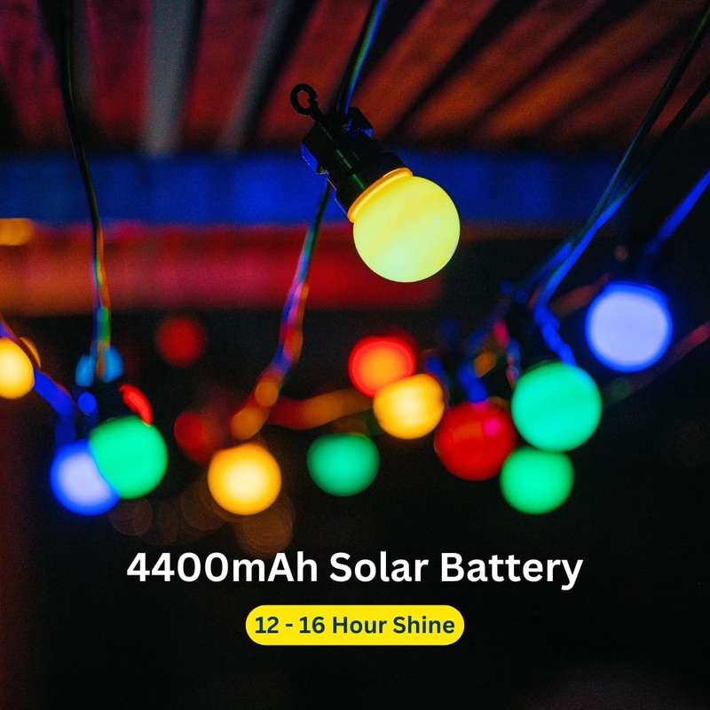 10m Solar 10 Multi-Colour LED Festoon Bulb String Lights