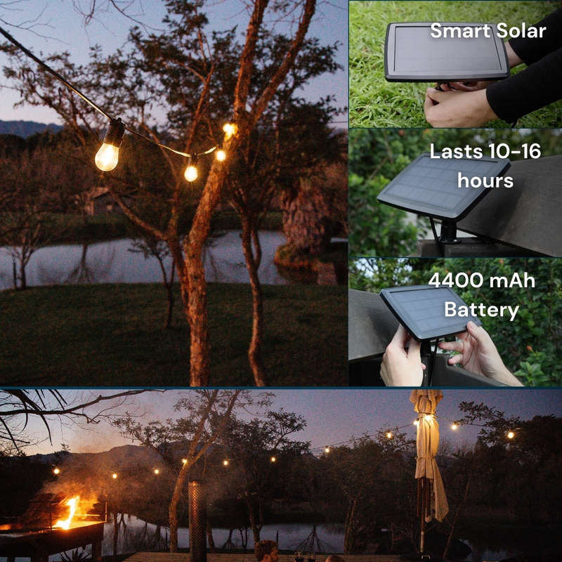 10m Solar 10 LED Festoon Vintage Bulb String Lights