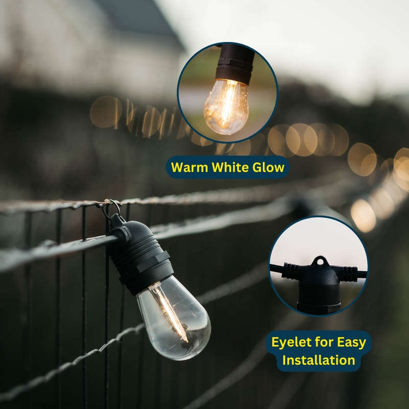 10m Solar 10 LED Festoon Vintage Bulb String Lights
