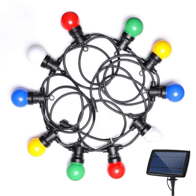 10m Solar 10 Multi-Colour LED Festoon Bulb String Lights
