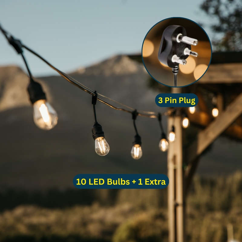 10m Heavy Duty Warm White 10 LED Festoon Drop String Lights