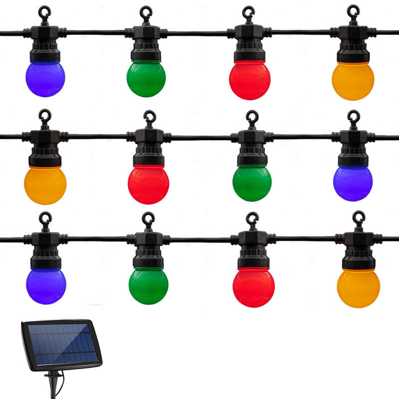 10m Solar 10 Multi-Colour LED Festoon Bulb String Lights