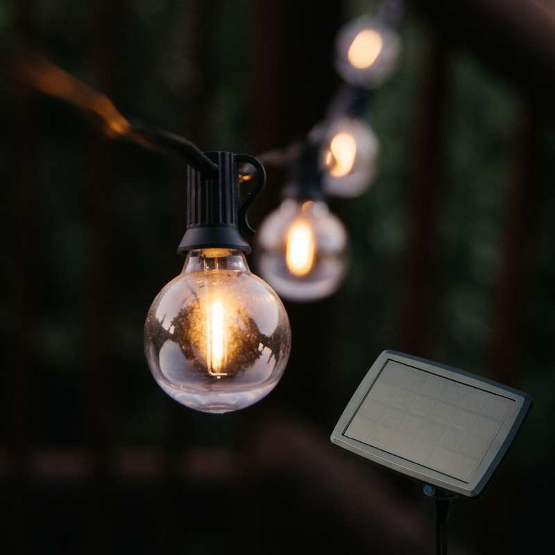 10m Solar Warm White 25 LED Globe Bulb String Lights