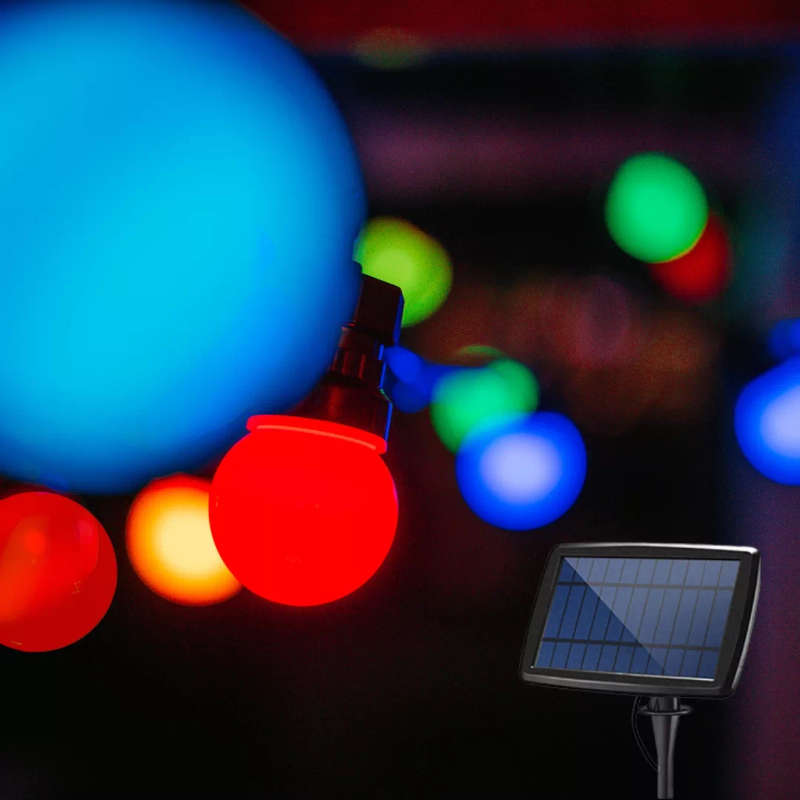 10m Solar 10 Multi-Colour LED Festoon Bulb String Lights