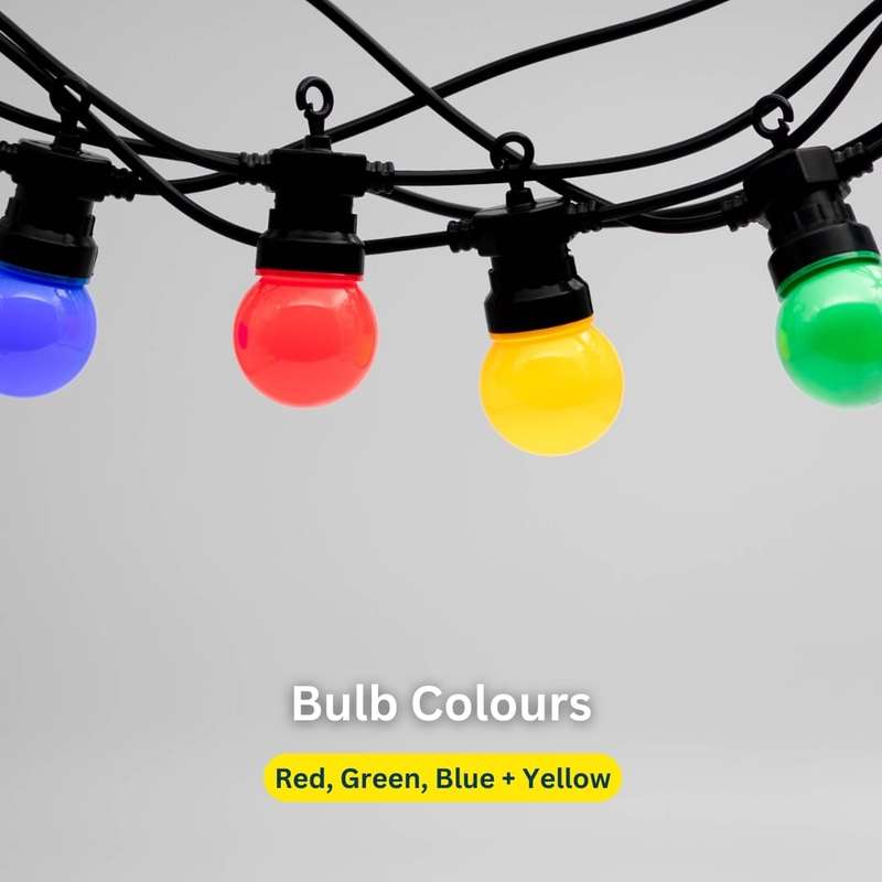 10m Solar 10 Multi-Colour LED Festoon Bulb String Lights