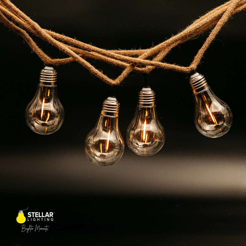 Stellar Lighting Solar Powered Cotton 10 LED A19 Bulbs String Light - 5m