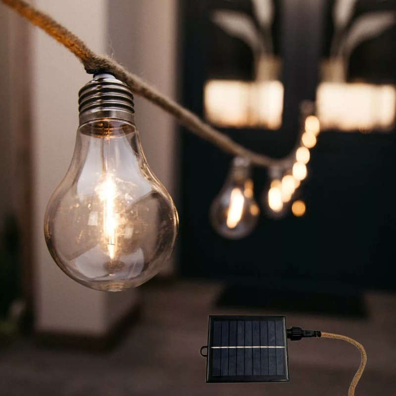 Stellar Lighting Solar Powered Cotton 10 LED A19 Bulbs String Light - 5m
