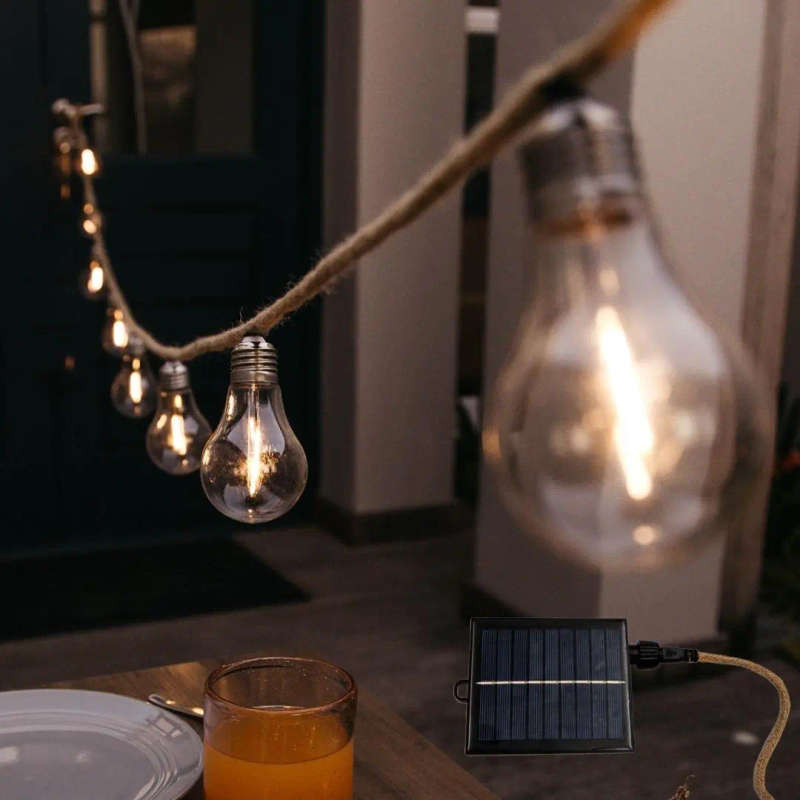 Stellar Lighting Solar Powered Cotton 10 LED A19 Bulbs String Light - 5m