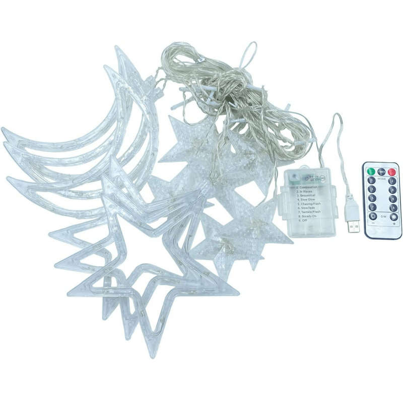 Rechargeable LED Moon and Star Curtain String Lights