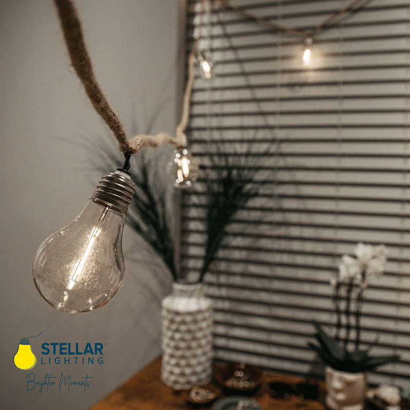 Stellar Lighting Solar Powered Cotton 10 LED A19 Bulbs String Light - 5m