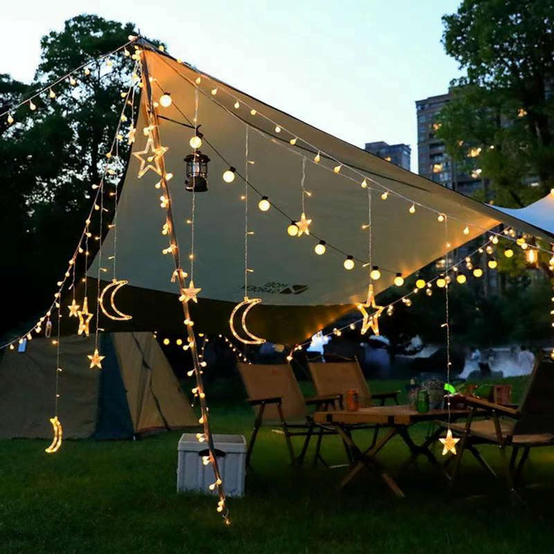 Rechargeable LED Moon and Star Curtain String Lights