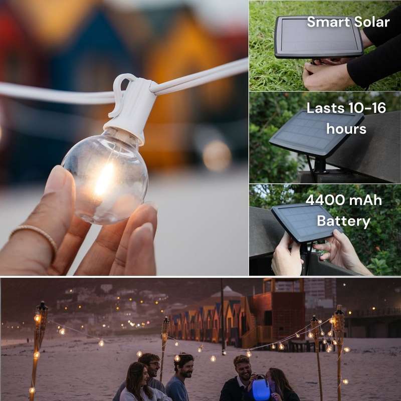 5m Solar Warm White 16 Globe LED Bulb String Lights