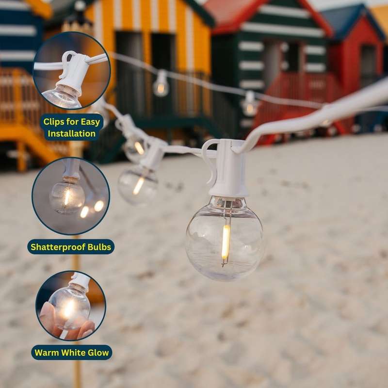 5m Solar Warm White 16 Globe LED Bulb String Lights